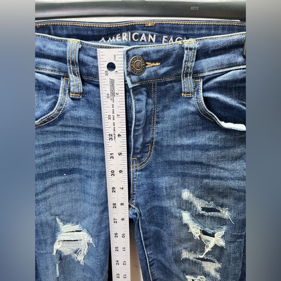 American Eagle Distressed Next Level Stretch Jeggings Womens 2 Blue Denim 2499 - Picture 6 of 10
